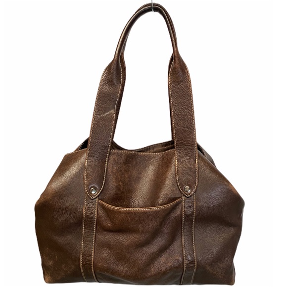 FOSSIL VINTAGE Large Brown Distressed Leather Tote - Picture 4 of 15